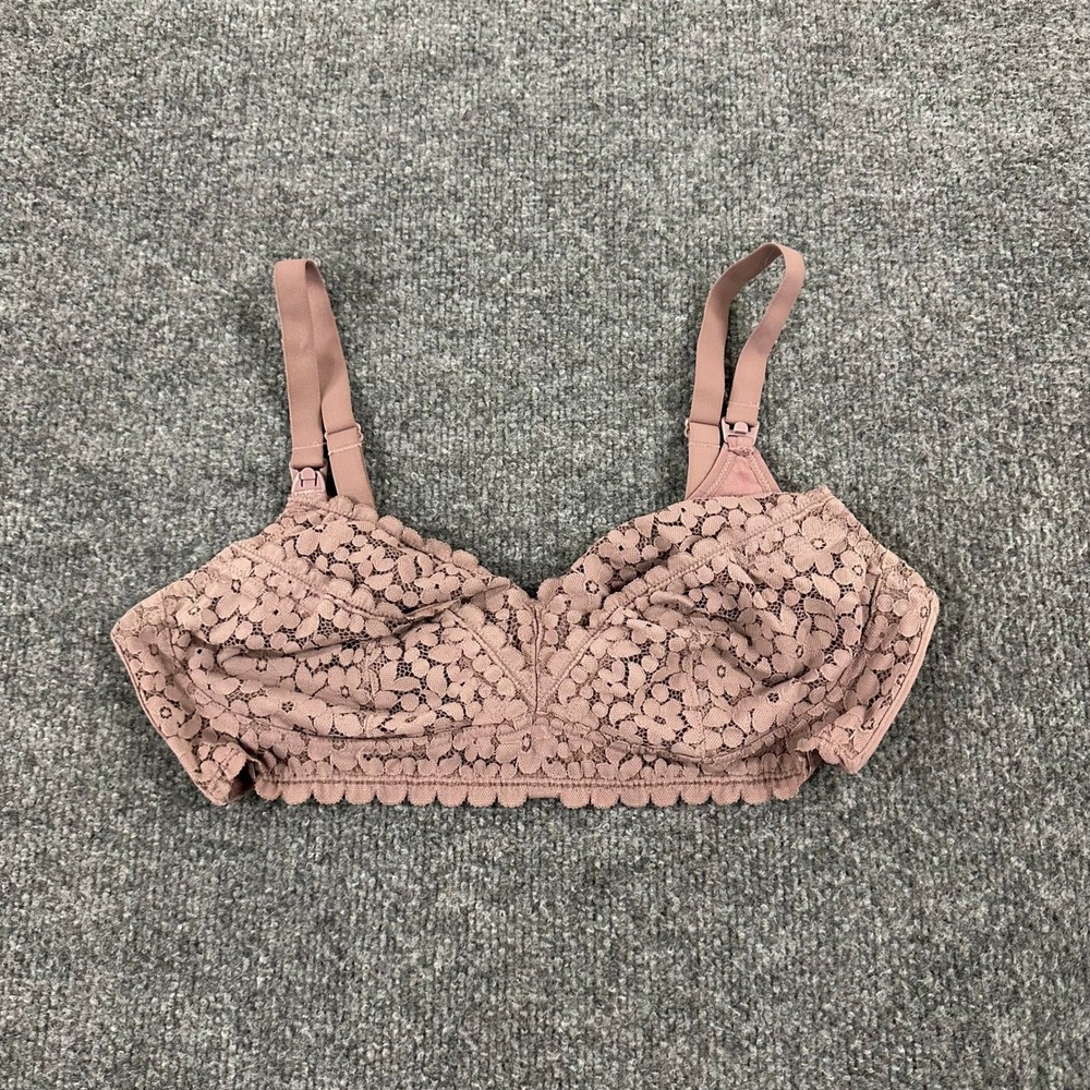 Momanda Nursing Bra Womens Size 34C Rose Pink Floral Lace Wireless Maternity